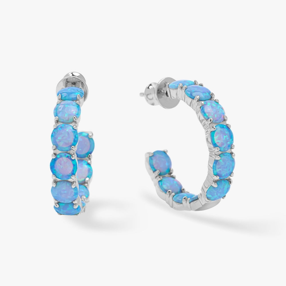 Melinda Maria Oh She Fancy Blue Opal Silver Hoops 1" Earrings New - FIRM ✨️